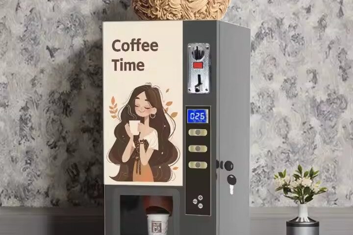 Coffee vending machine with integrated payment system and touchscree