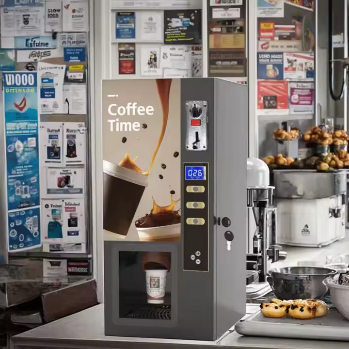 Coffee vending machine with integrated payment system and touchscree