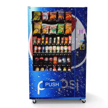 Weatherproof outdoor snack and drink vending machine for kiosks