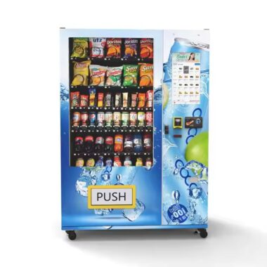 Weatherproof outdoor snack and drink vending machine for kiosks