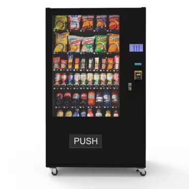 Weatherproof outdoor snack and drink vending machine for kiosks