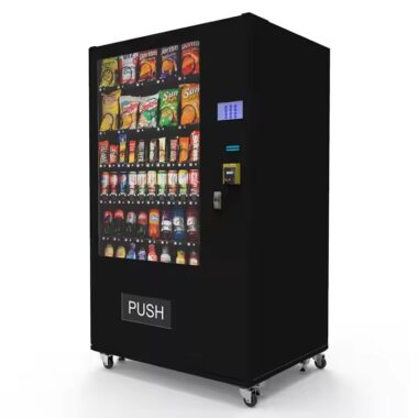 Weatherproof outdoor snack and drink vending machine for kiosks
