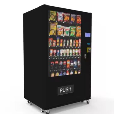 Weatherproof outdoor snack and drink vending machine for kiosks